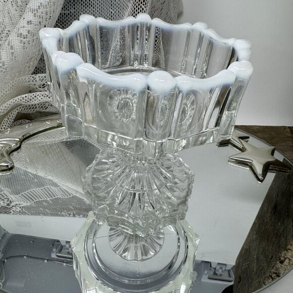 Vintage Milk Glass & Clear Glass Compote Dish Fenton - Picture 2 of 6